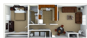 1 Bed - 1 Bath, 748 sq. ft. 1 Bedroom 1 Bath floorplan